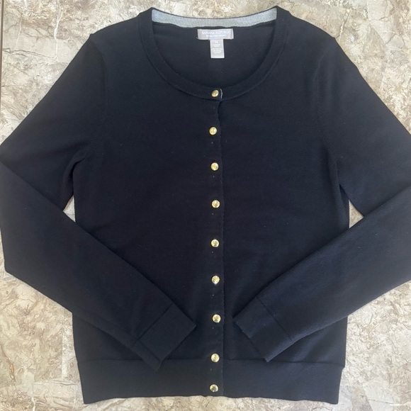 Banana Republic Merino Wool Black Classic Cardigan Sweater, Gold Buttons Size M - Picture 6 of 8